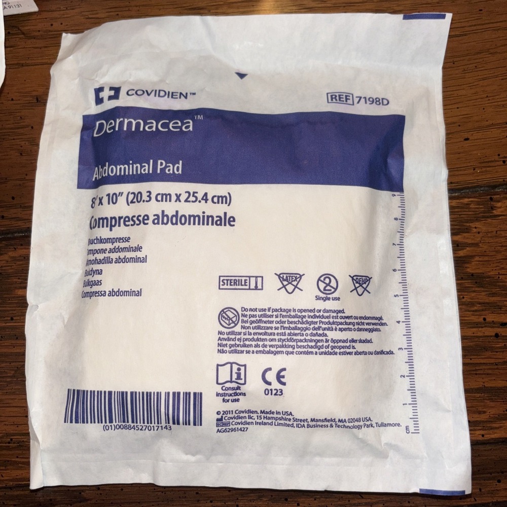 Covidien Dermacea Abdominal Pad 8 x 10 Inch Sterile ABD Pad 7198D